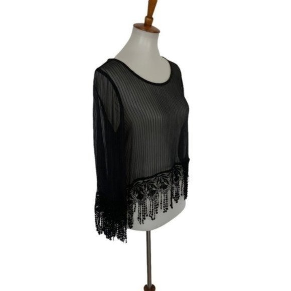Dress the Population One Rad Girl Sheer Top Small Black - Picture 3 of 7